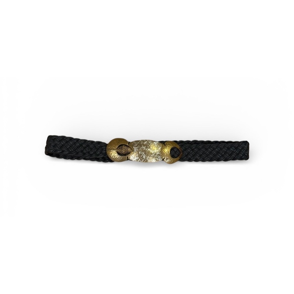 Vtg Marjorie Baer San Fran Woven Black Belt Mixed Metal Hammered Art‎ 2 wear 37"